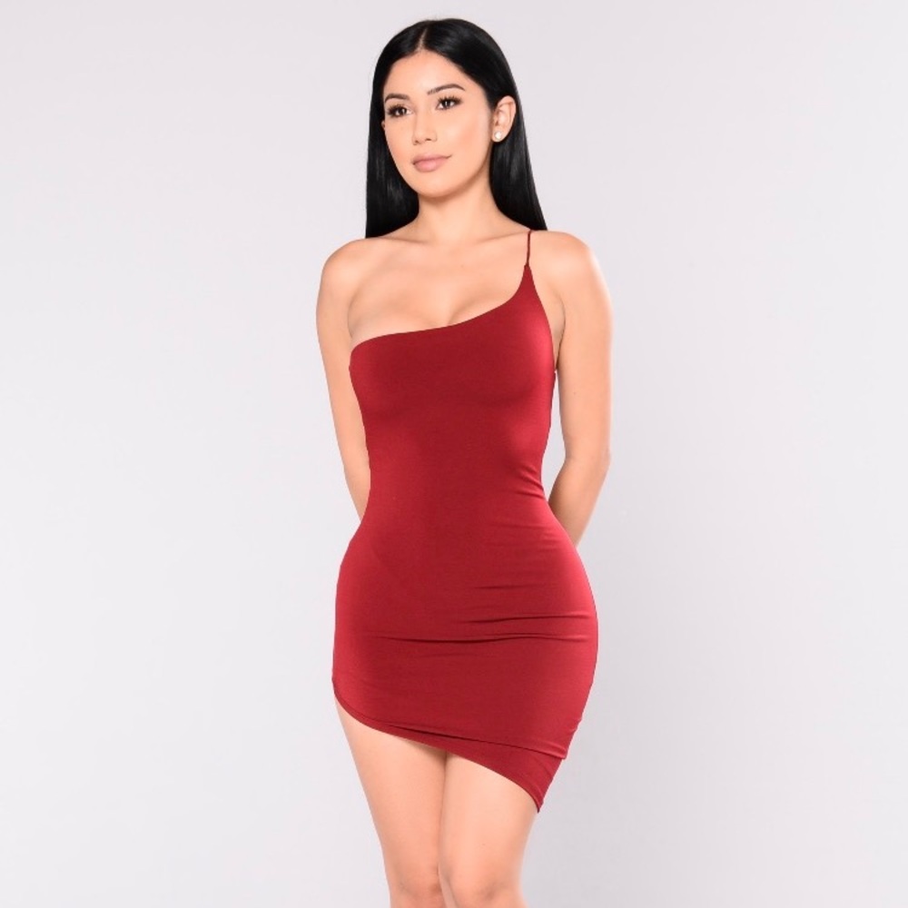 What's Your Sign Asymmetrical Dress - Burgundy